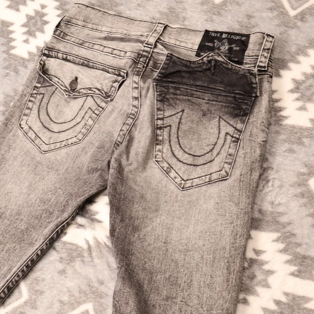 True Religion Geno Slim Straight Jeans Gray Acid Wash Denim 31x32